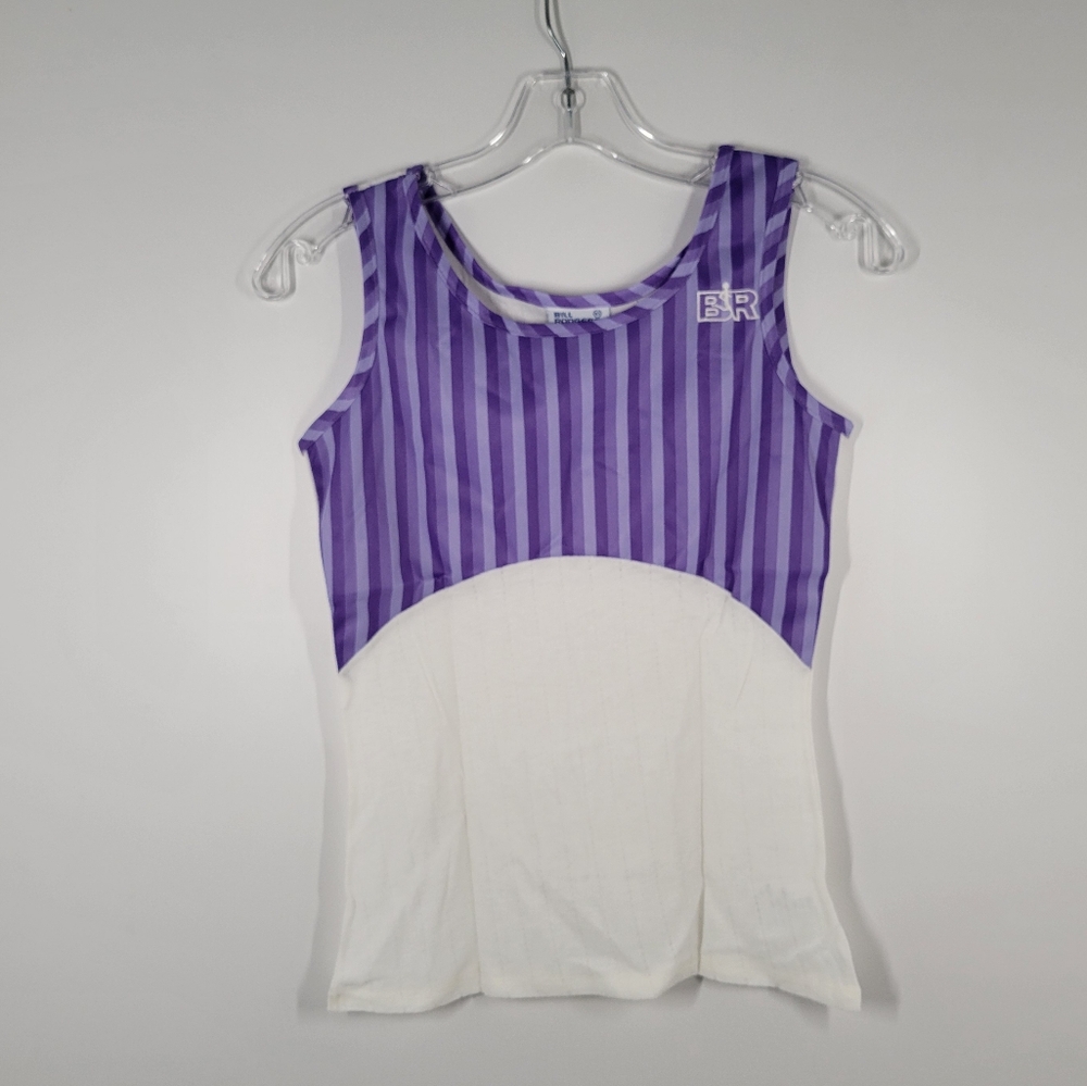Vtg Bill Rodgers Purple White Striped Cotton Blend Tank Top Women Sz XS USA NOS